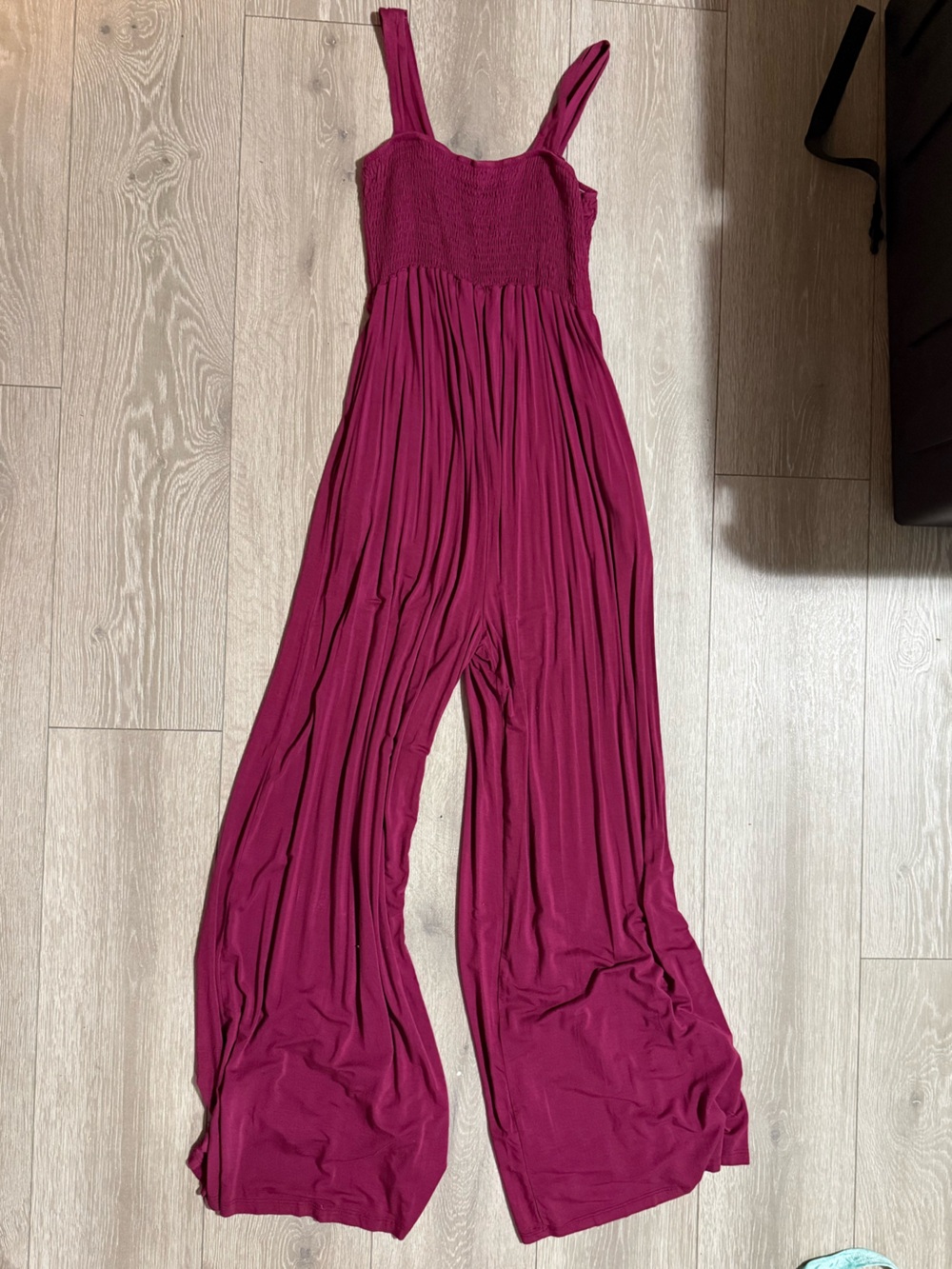 Miz Deep Pink Wide-Leg Smocked Jumpsuit